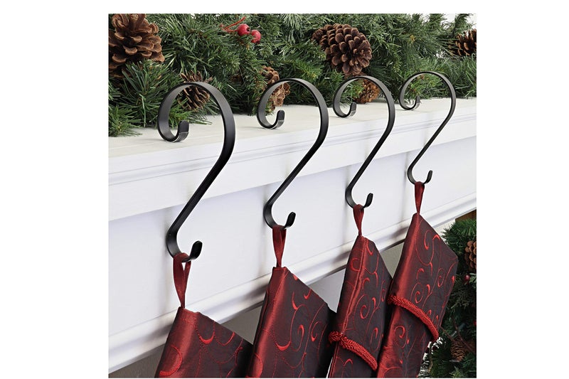 Haute Decor Stocking Scrolls Stocking Hanger - 4 Pack (Matte Black) - Christmas Stocking Holder Set for Various Mantel Sizes, Including Large - Image 2